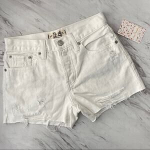 Free People Sofia Denim Shorts Button-Fly Cutoff Distressed White Size 24 NEW